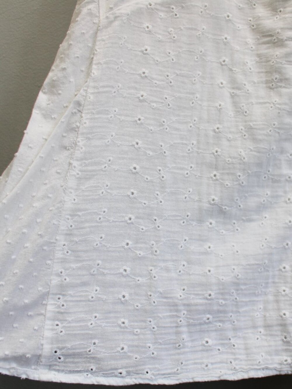 JM Collection White Peasant Eyelet Embroidered Patchwork A-Line Midi Skirt Large - Picture 4 of 6
